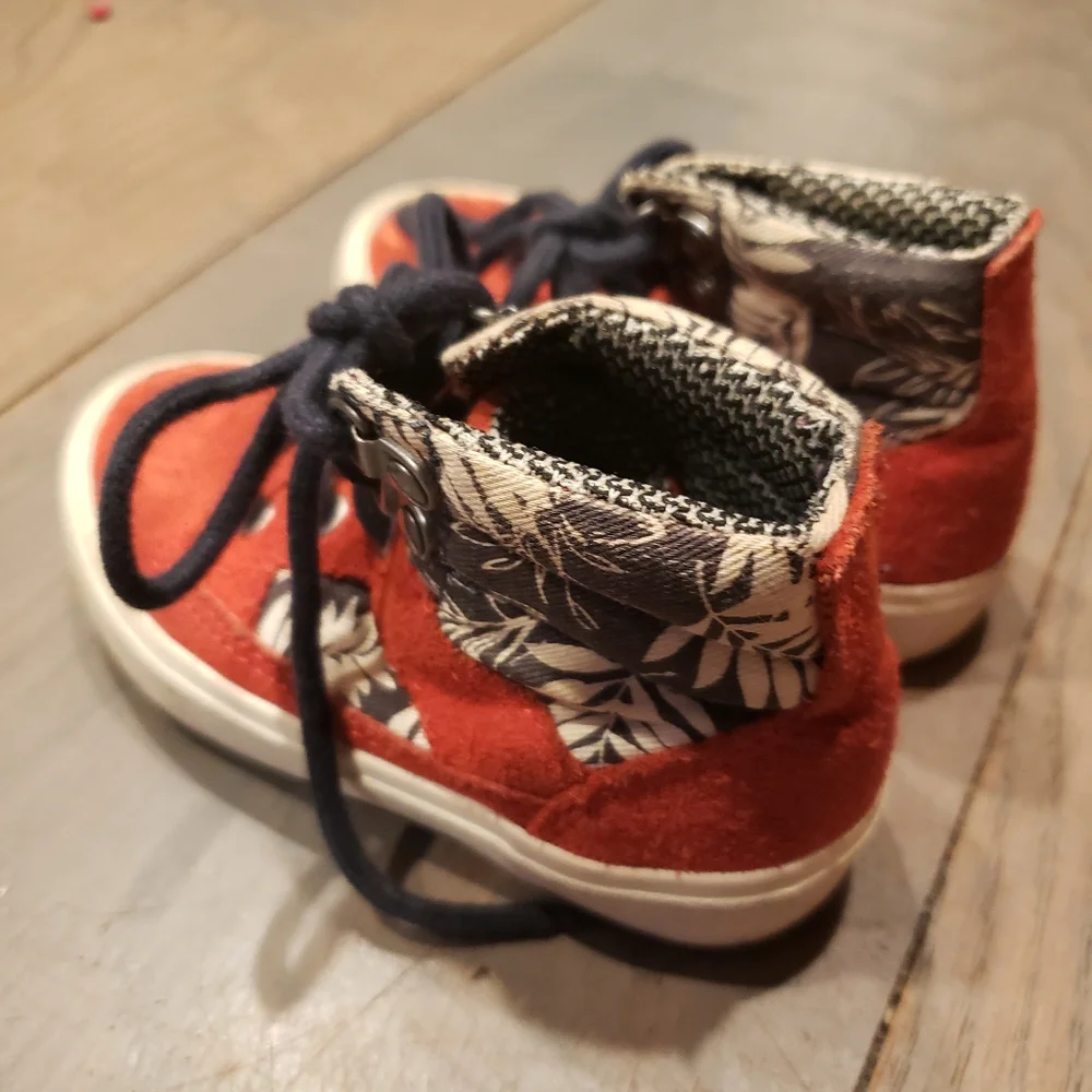 Zara Red Suede Floral Fabric High Top Cool Boots Baby 6